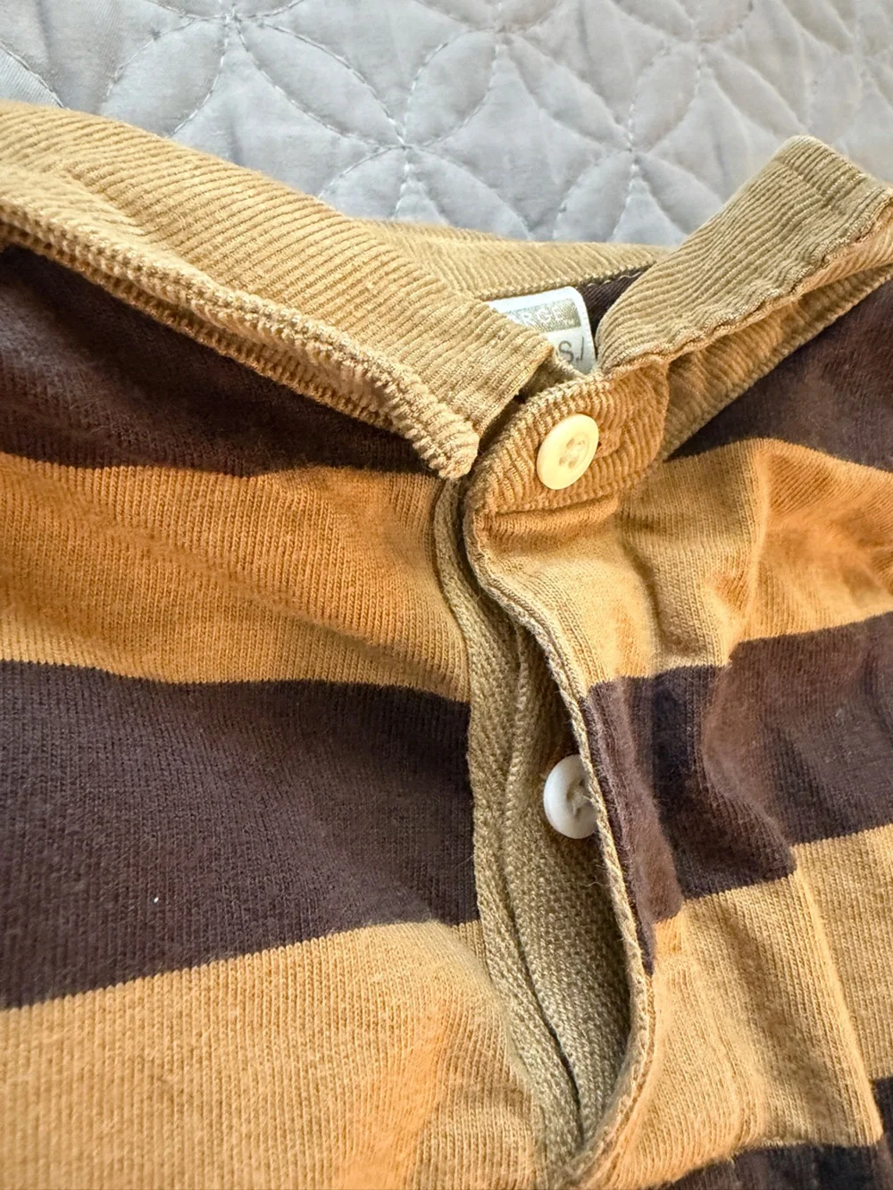 George Baby Boy 9m Striped Long Sleeve Polo Bodysuit - Brown & Tan
